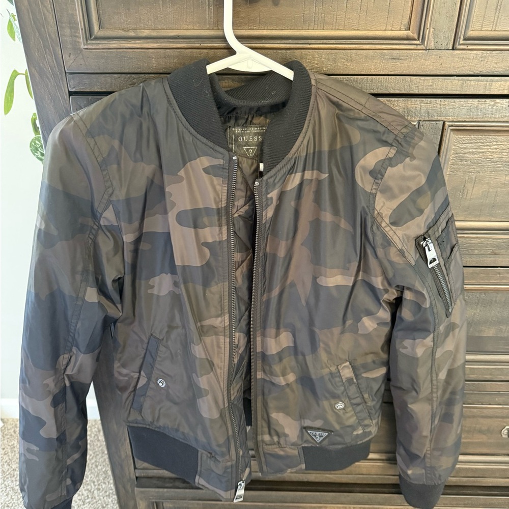 Guess Women’s Black and Brown Camo Bomber Jacket